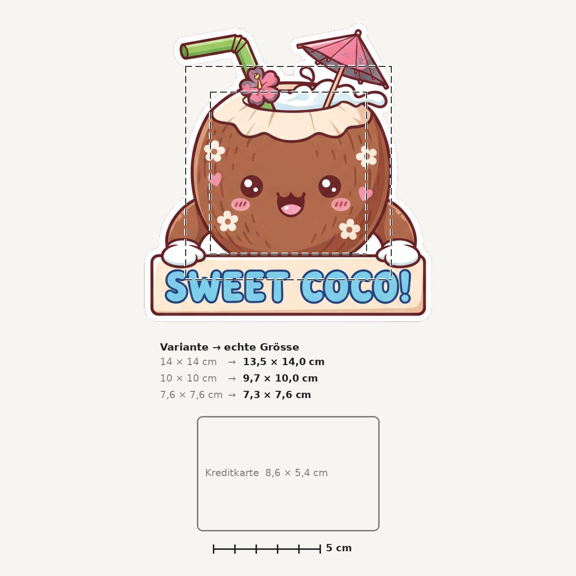 Grössenvergleich – Sticker «Coconut» · 1 Stück