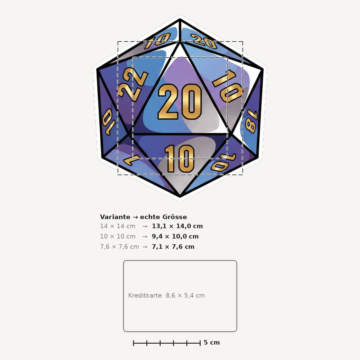 Grössenvergleich – Sticker «Dice D20» · 1 Stück