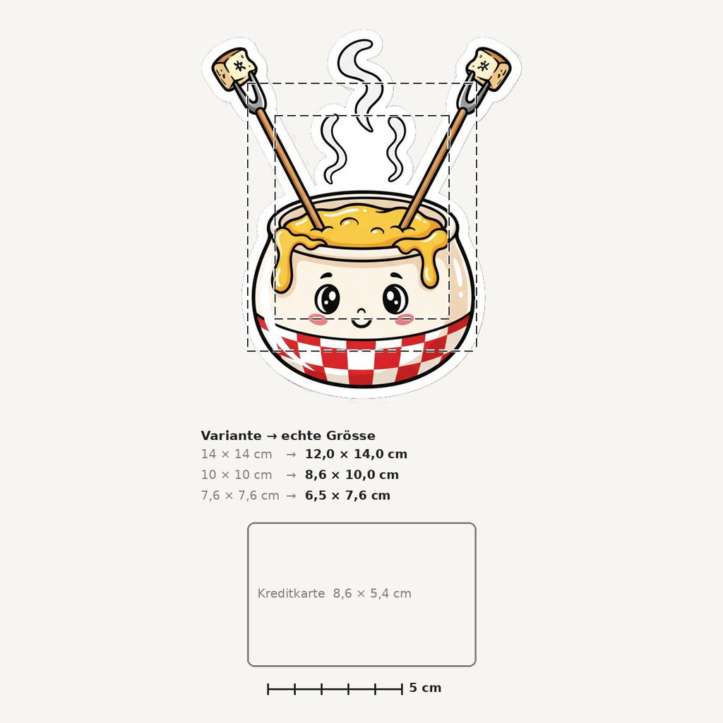 Grössenvergleich – Schweiz-Sticker «Fondue» · 1 Stück
