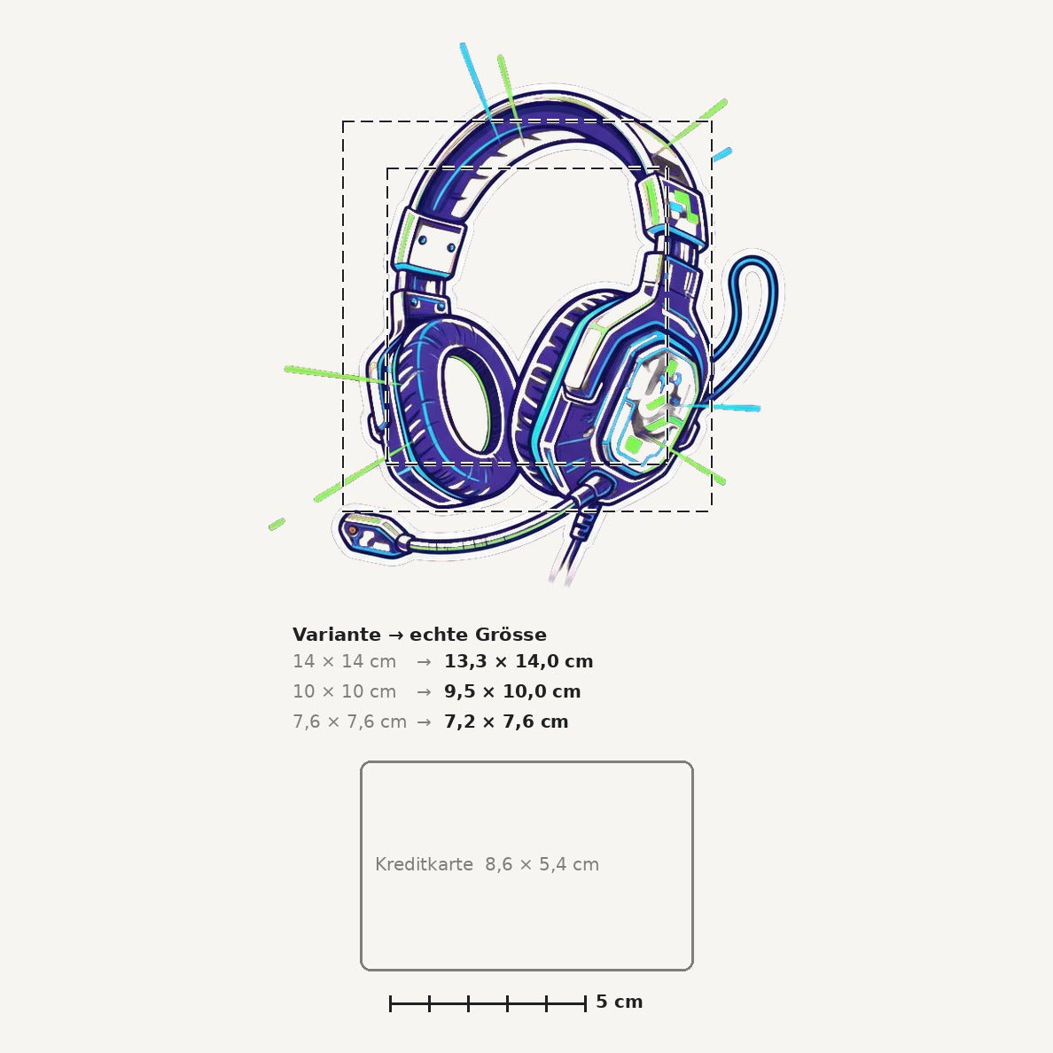 Grössenvergleich – Sticker «Gamer Headset» · 1 Stück