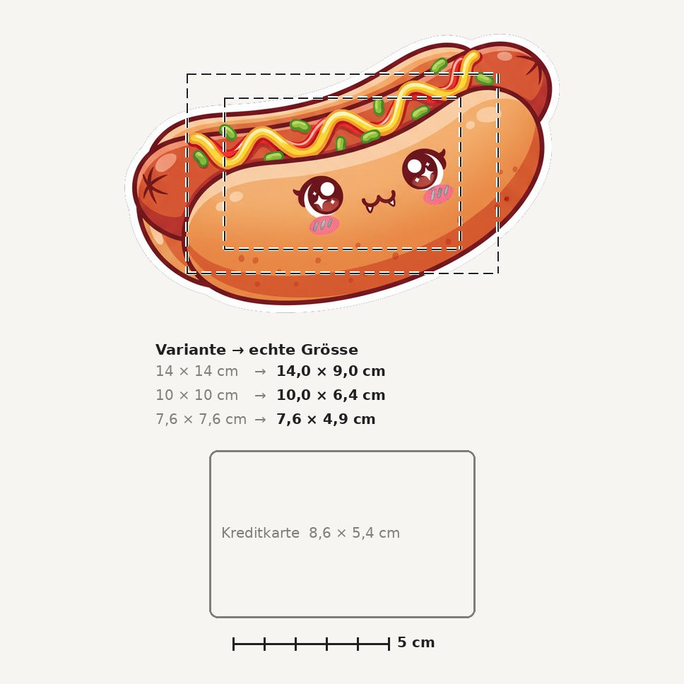 Grössenvergleich – Sticker «Hotdog» · 1 Stück