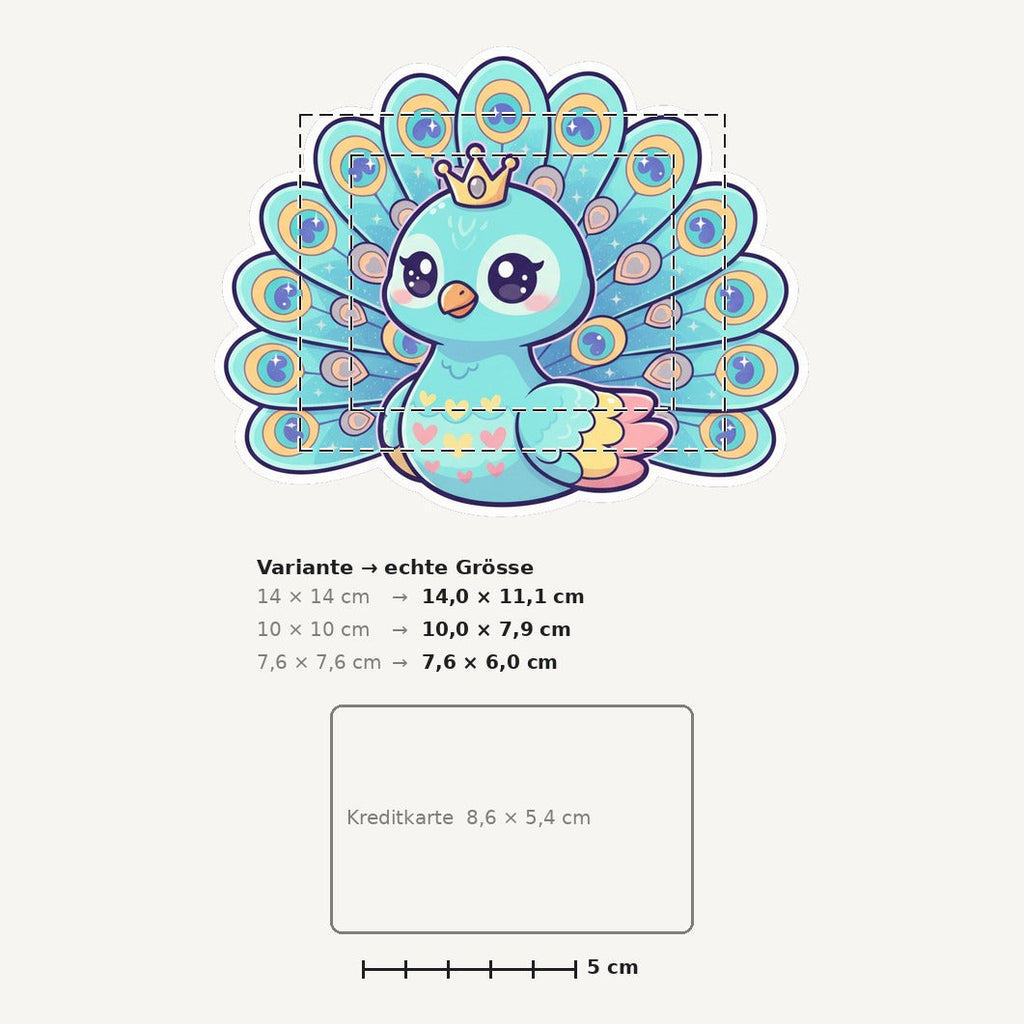 Grössenvergleich – Sticker «Peacock» · 1 Stück
