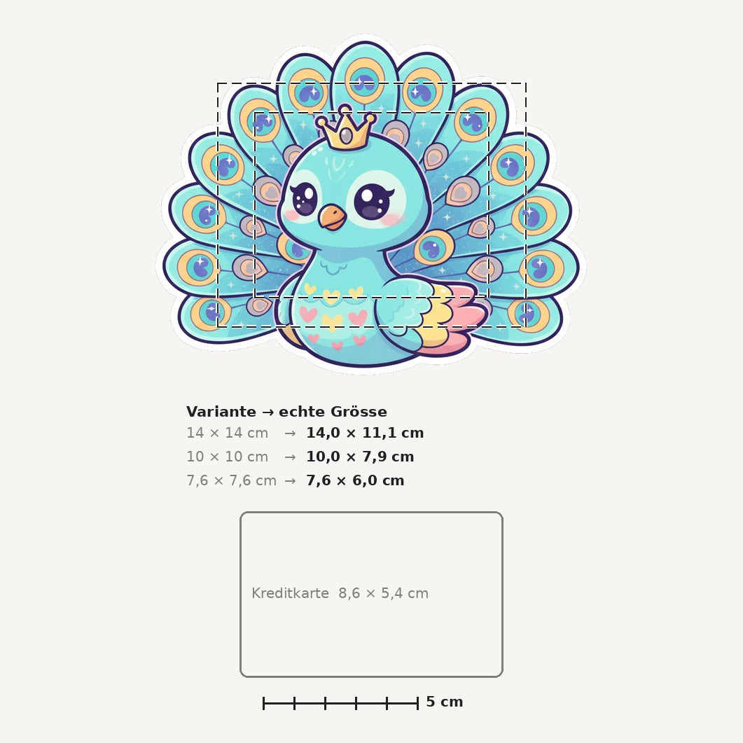 Grössenvergleich – Sticker «Peacock» · 1 Stück