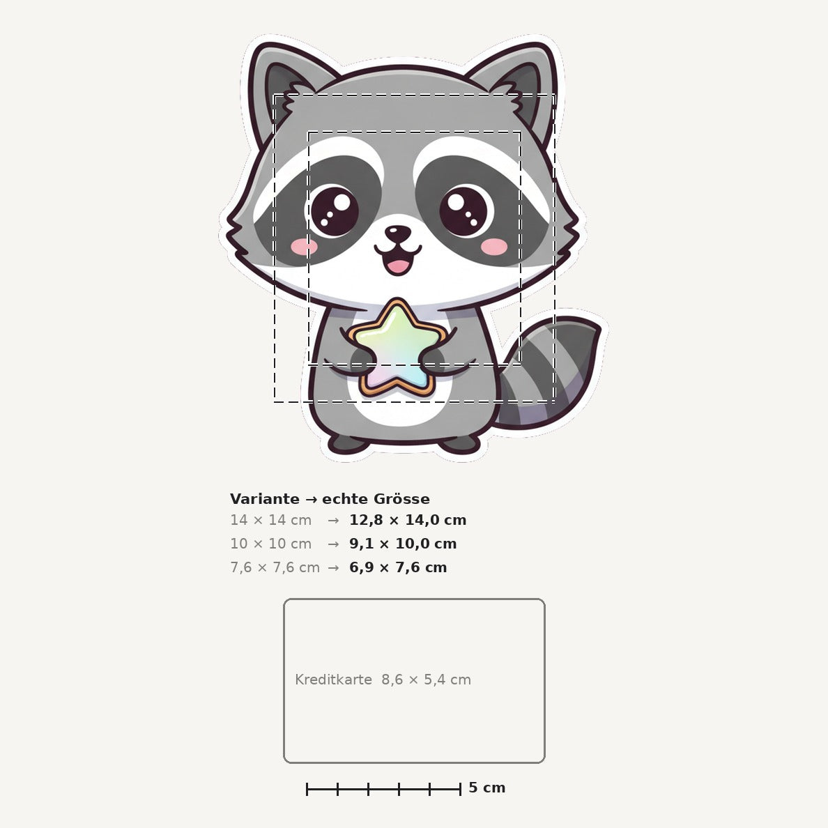 Grössenvergleich – Sticker «Raccoon» · 1 Stück