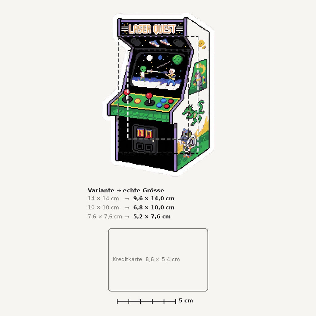 Grössenvergleich – Sticker «Retro Arcade» · 1 Stück