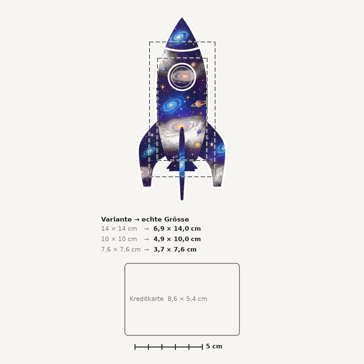 Grössenvergleich – Sticker «Rocket2» · 1 Stück