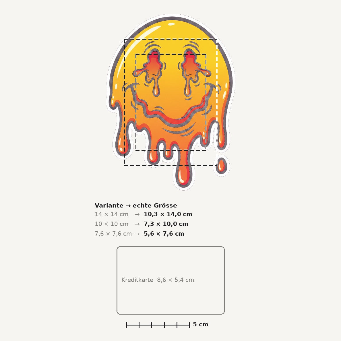 Grössenvergleich – Sticker «Smiley Melt» · 1 Stück