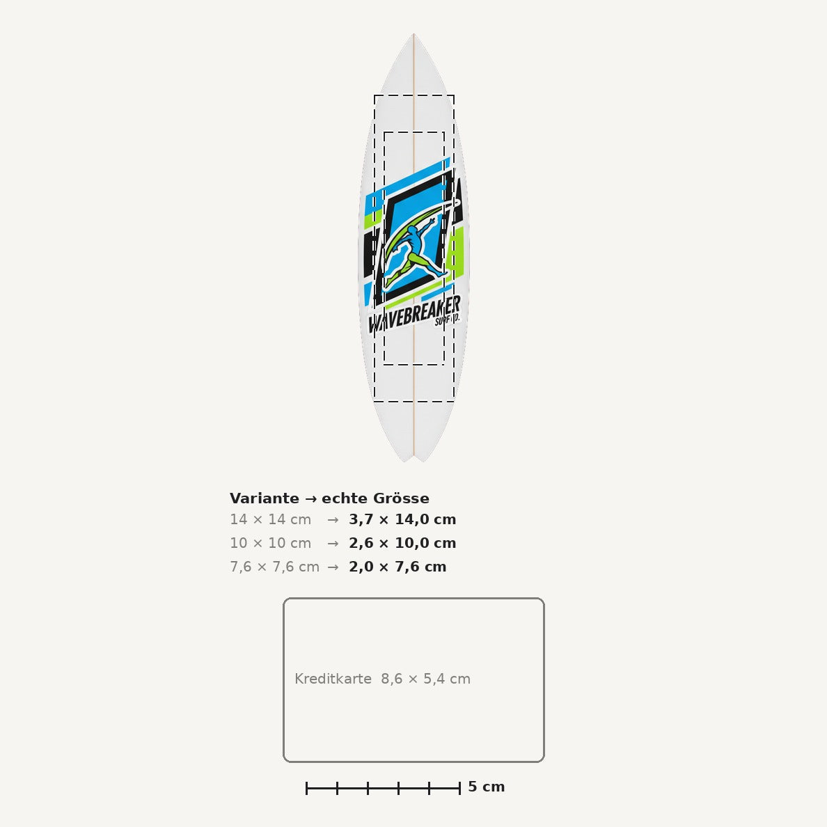 Grössenvergleich – Sticker «Surfboard» · 1 Stück