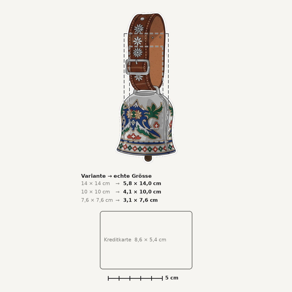 Grössenvergleich – Sticker «Swiss Cowbell» · 1 Stück