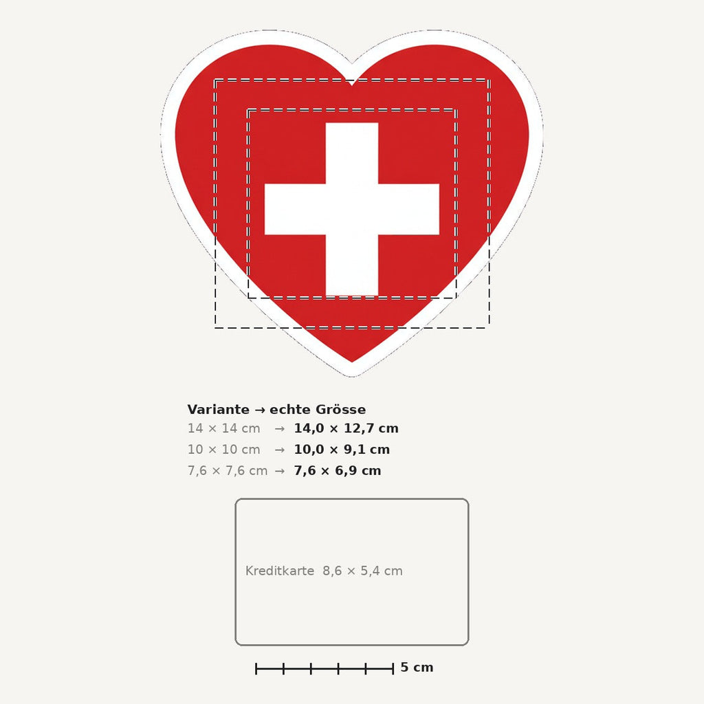 Grössenvergleich – Schweiz-Sticker «Schwiizer Härz» · 1 Stück