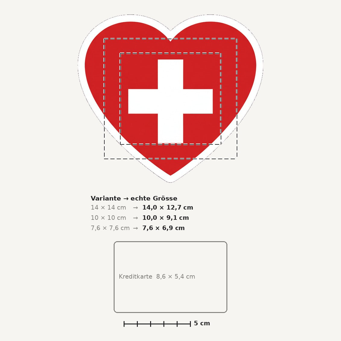 Grössenvergleich – Schweiz-Sticker «Schwiizer Härz» · 1 Stück