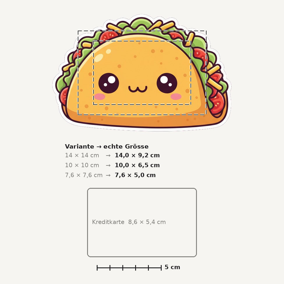 Grössenvergleich – Sticker «Taco» · 1 Stück