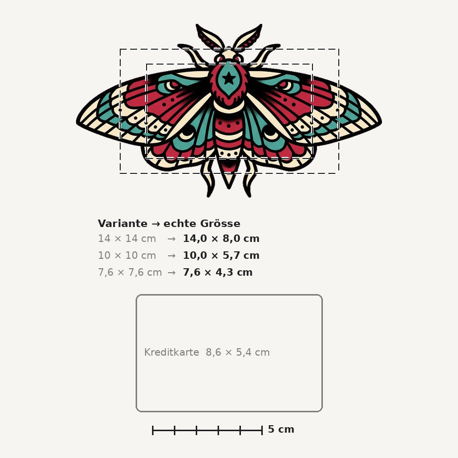Grössenvergleich – Sticker «Moth» · 1 Stück
