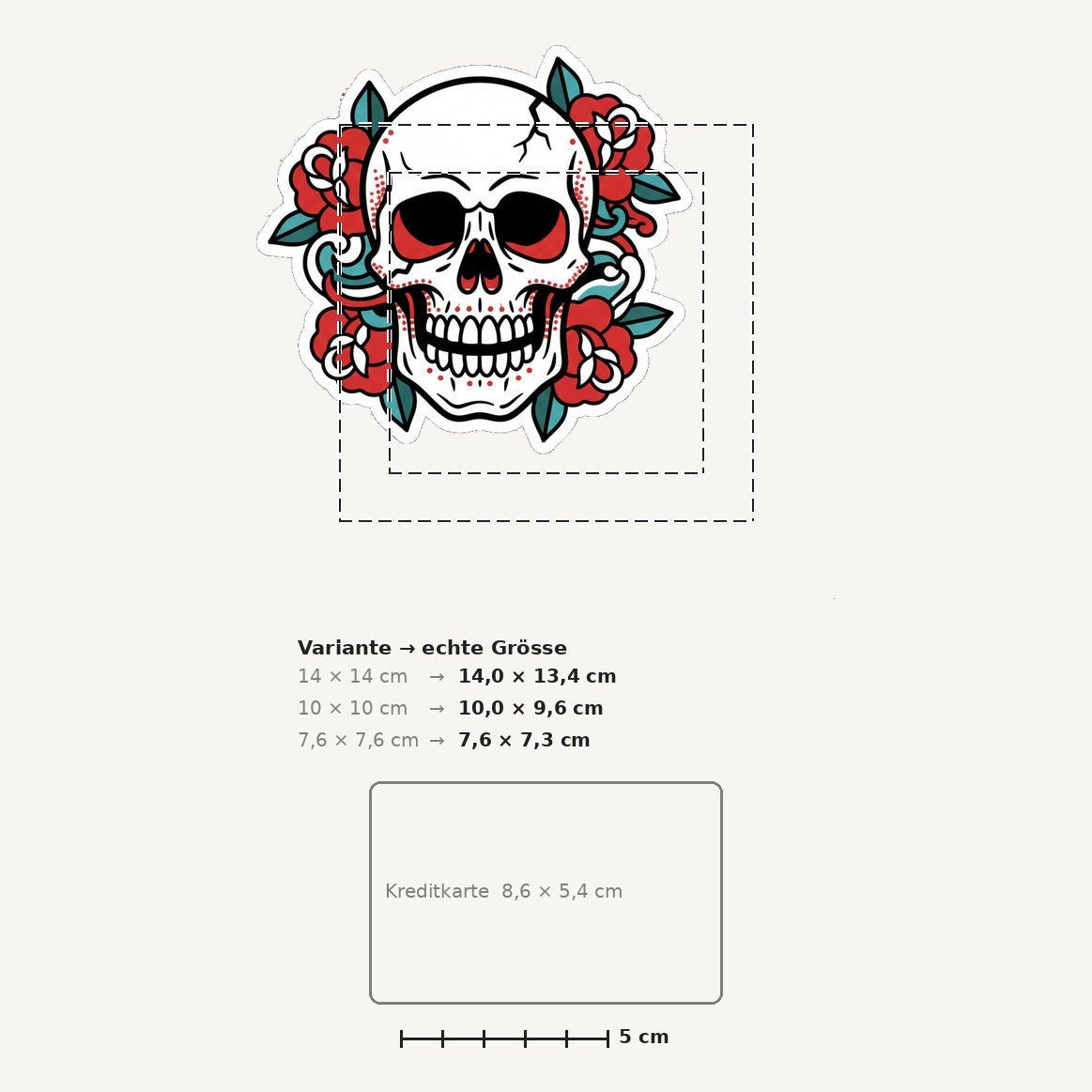 Grössenvergleich – Sticker «Skull Rose» · 1 Stück