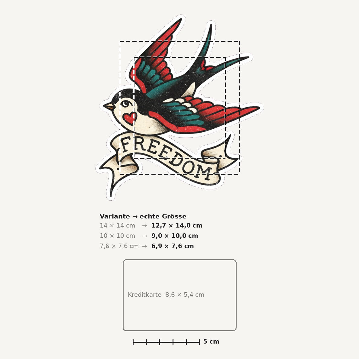 Grössenvergleich – Sticker «Swallow» · 1 Stück