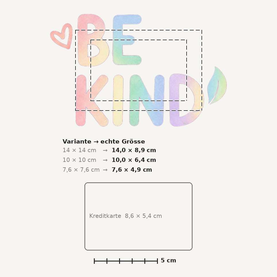 Grössenvergleich – Sticker «Bekind» · 1 Stück