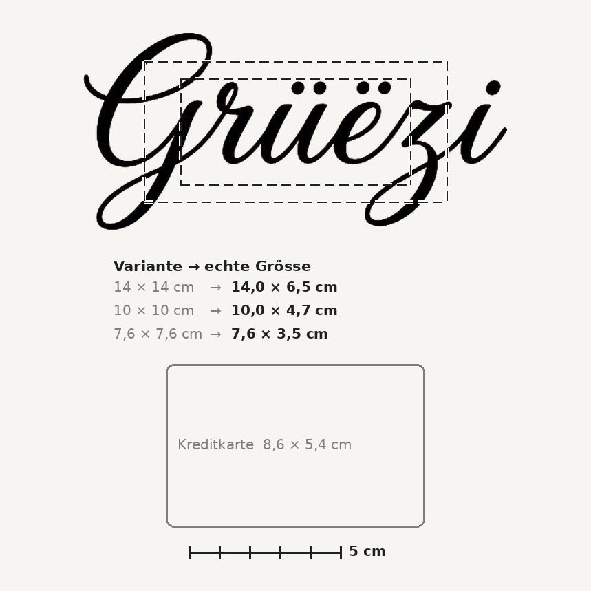 Grössenvergleich – Sticker «Grüezi» · 1 Stück
