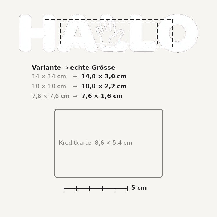 Grössenvergleich – Sticker «Hallo» · 1 Stück
