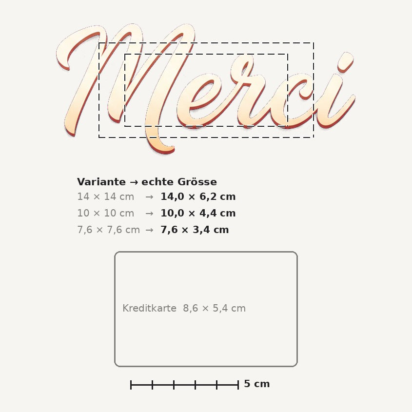 Grössenvergleich – Sticker «Merci» · 1 Stück