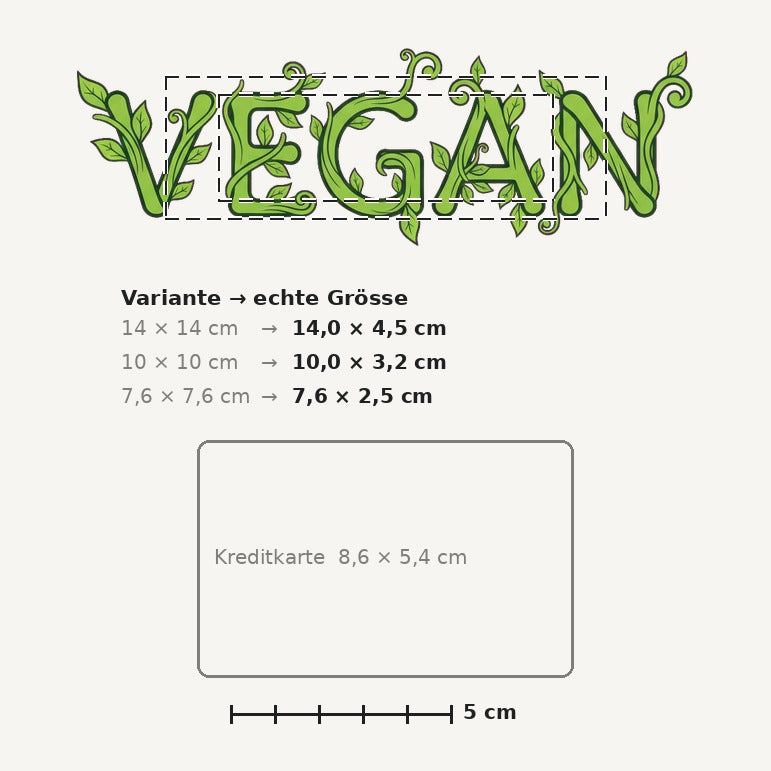 Grössenvergleich – Sticker «Vegan» · 1 Stück