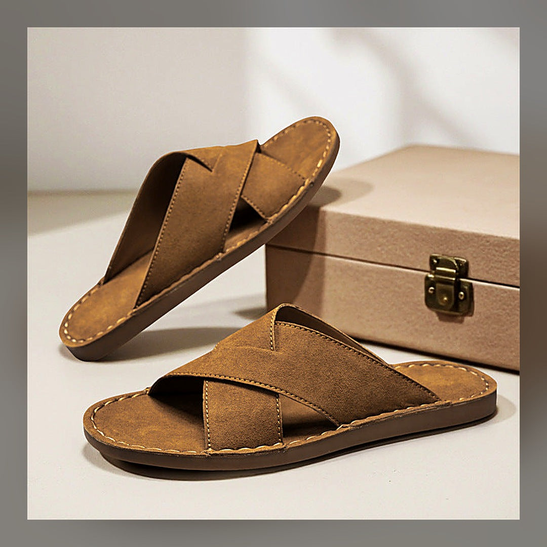 LuxeStyle-Edit · Herren-Slides «Porto» · Cross-Strap, Wildleder-Optik
