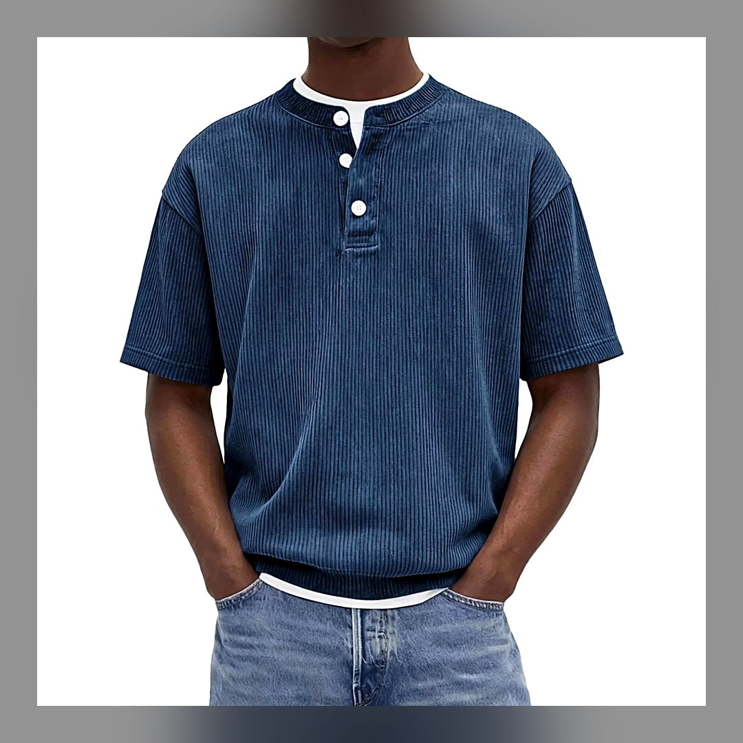LuxeStyle-Edit · Herren-Strickshirt «Riviera» – Cord-Kurzarm