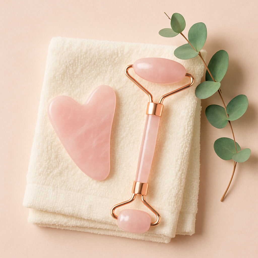 Jade Roller & Gua Sha Set · Rosenquarz Premium · Anti-Aging Beauty · im Bundle