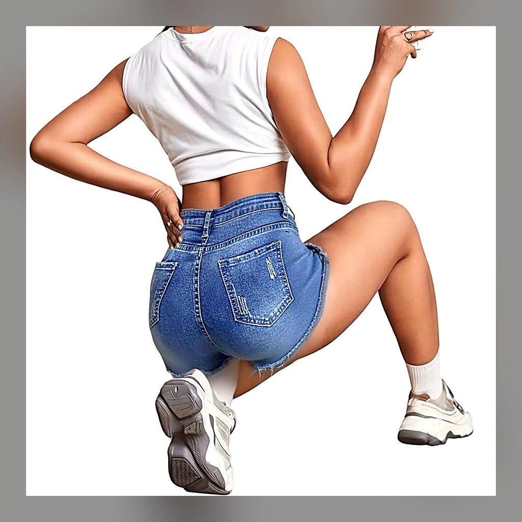 LuxeStyle-Edit · Jeans-Shorts «Cristal» · Strass-Besatz, Mid-Rise Stretch