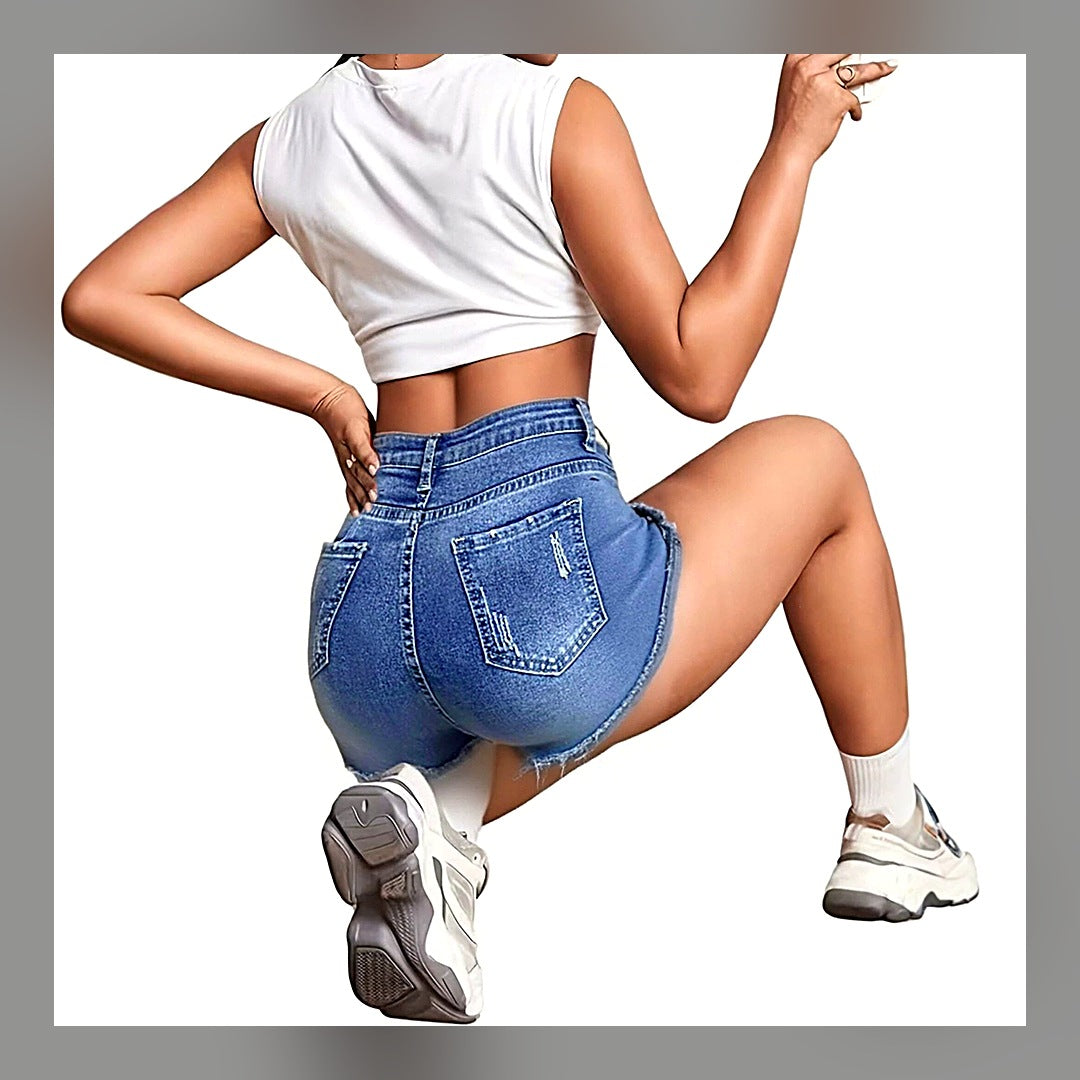 LuxeStyle-Edit · Jeans-Shorts «Cristal» · Strass-Besatz, Mid-Rise Stretch