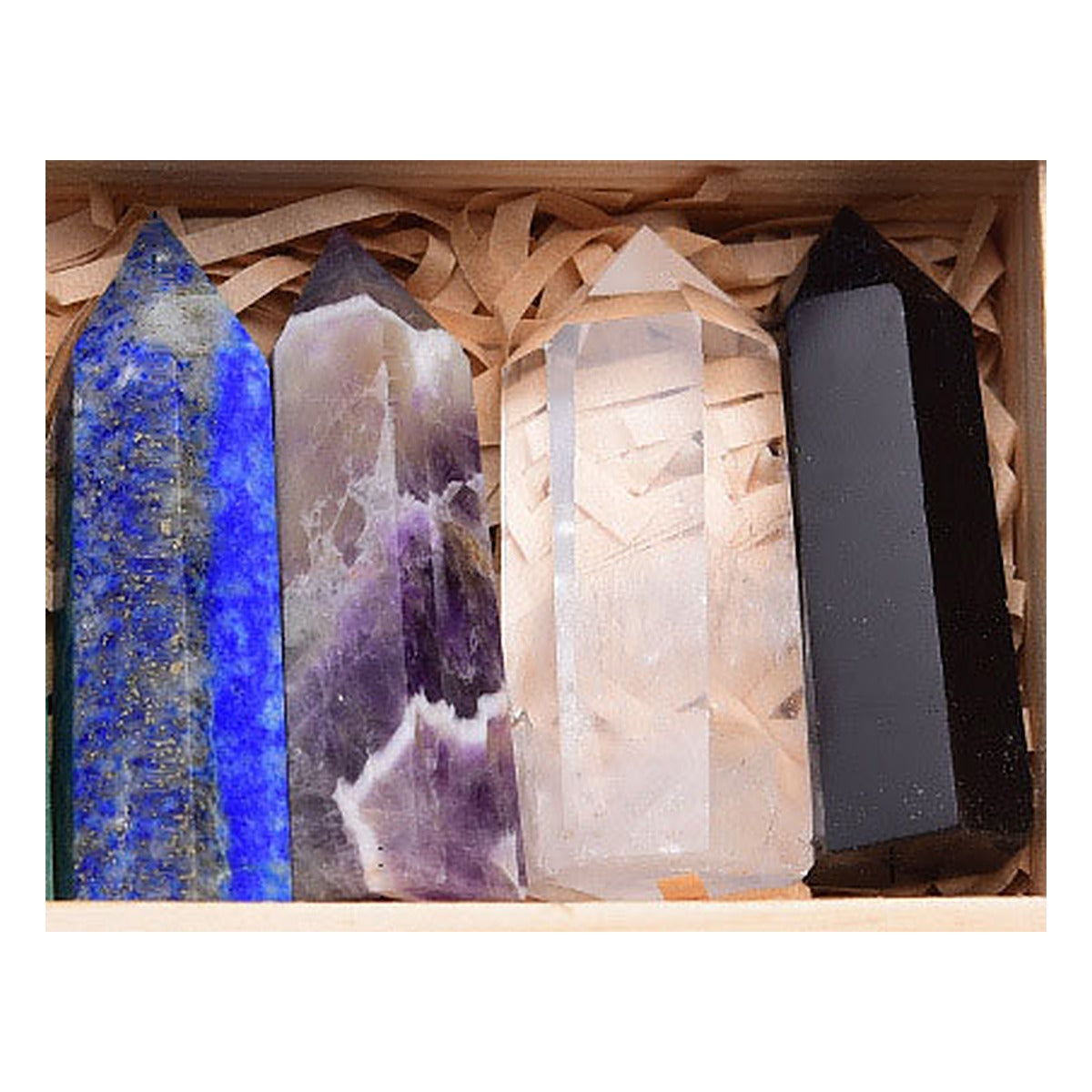 Detail: Lapislazuli, Amethyst, Bergkristall, Obsidian