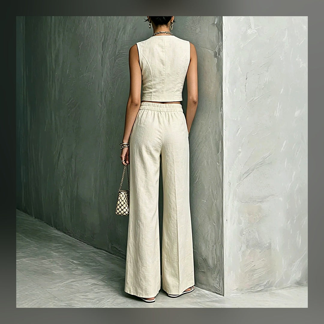 LuxeStyle-Edit · Leinen-Set «Lino» · Weste + Weite Hose