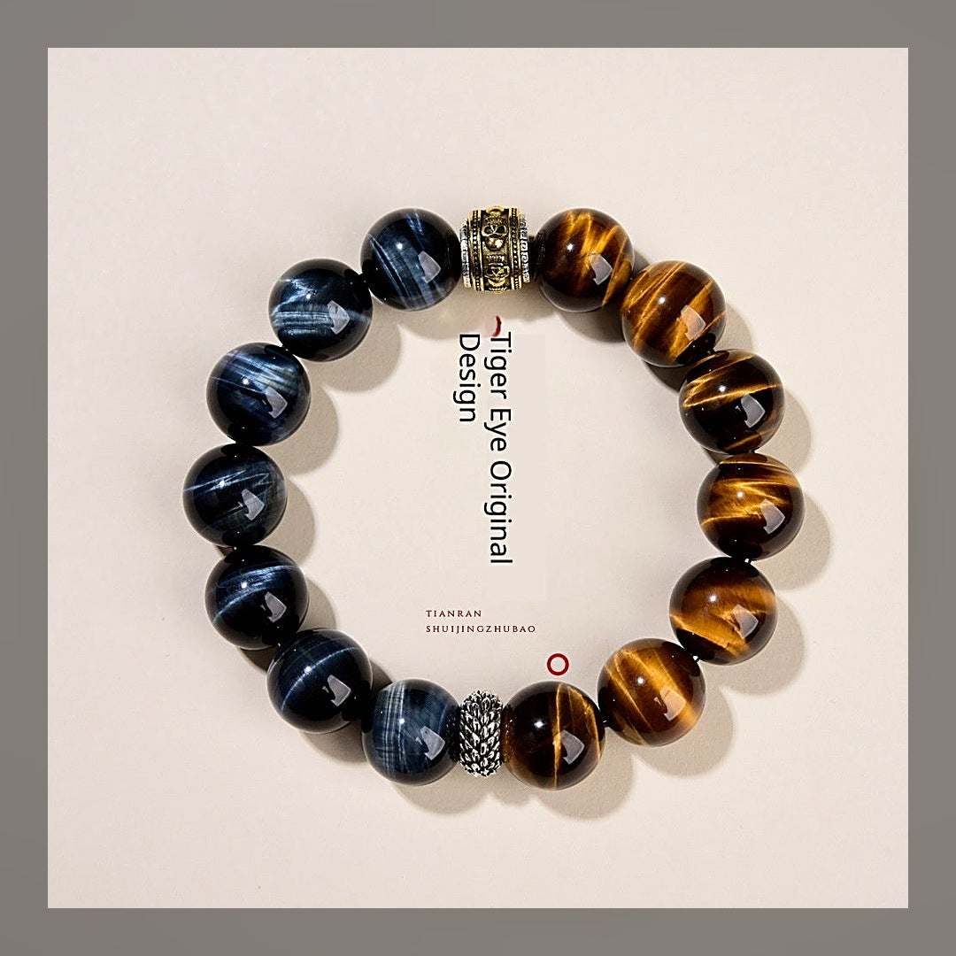 LuxeStyle-Edit · Naturstein-Armband «Obsidienne» – Tigerauge & Obsidian