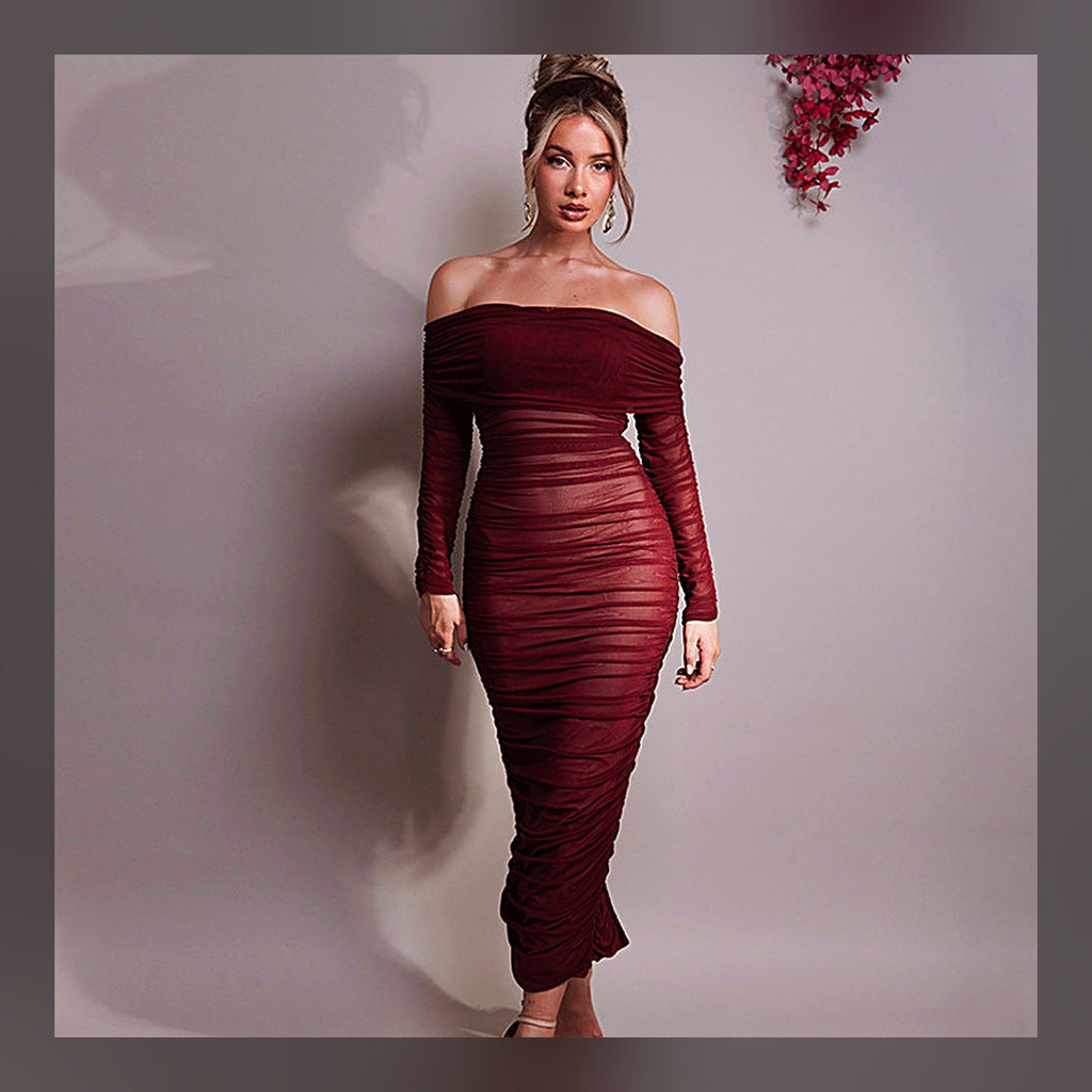 LuxeStyle-Edit · Off-Shoulder-Plisseekleid «Aurélie» · schulterfrei & fliessend (Damen, 4 Farben)