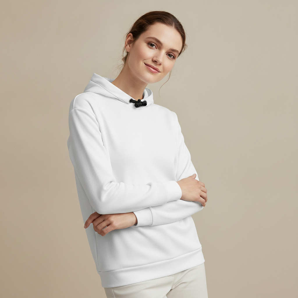 Recycelter Allover-Hoodie – selbst gestalten, am Model getragen