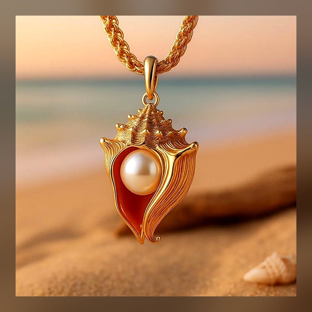 LuxeStyle-Edit · Perlen-Anhänger «Coquille» · Muschel-Form, vergoldet