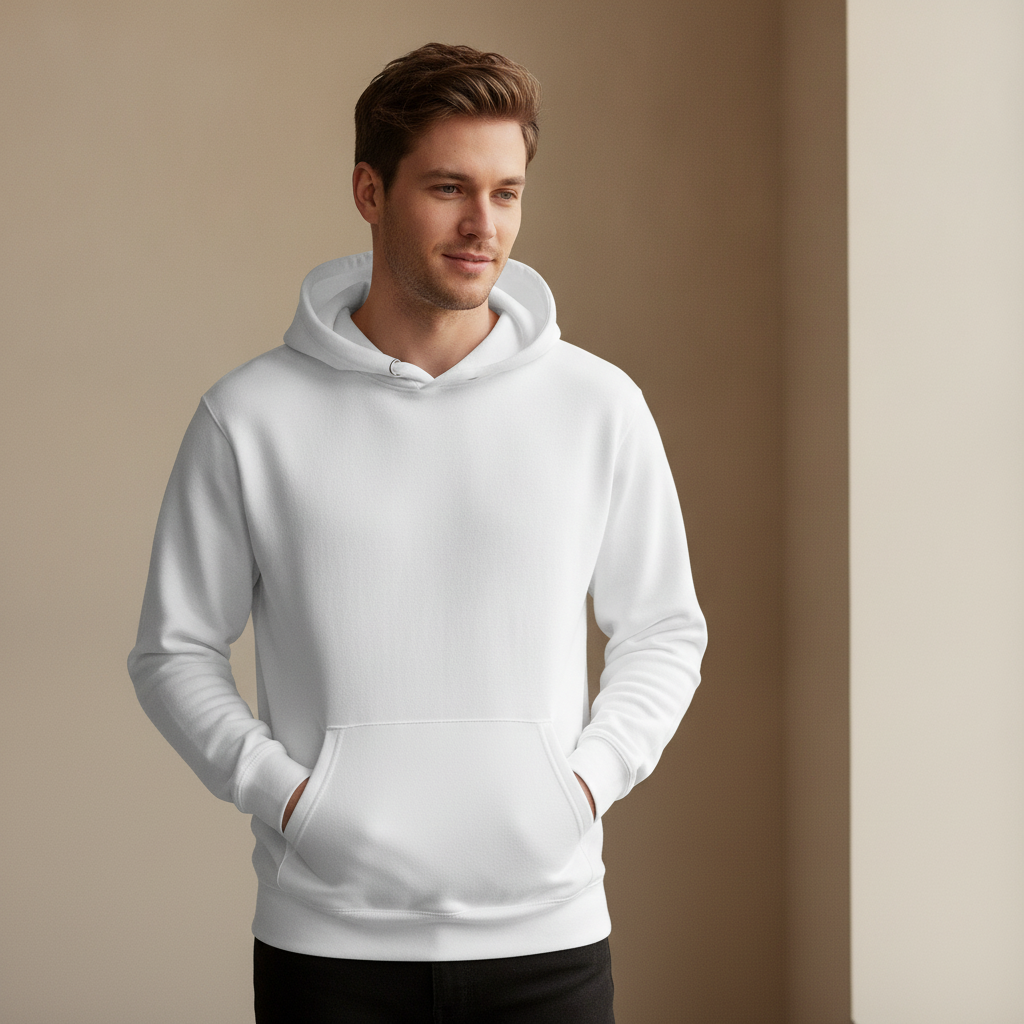 Premium-Hoodie – selbst gestalten, am Model getragen