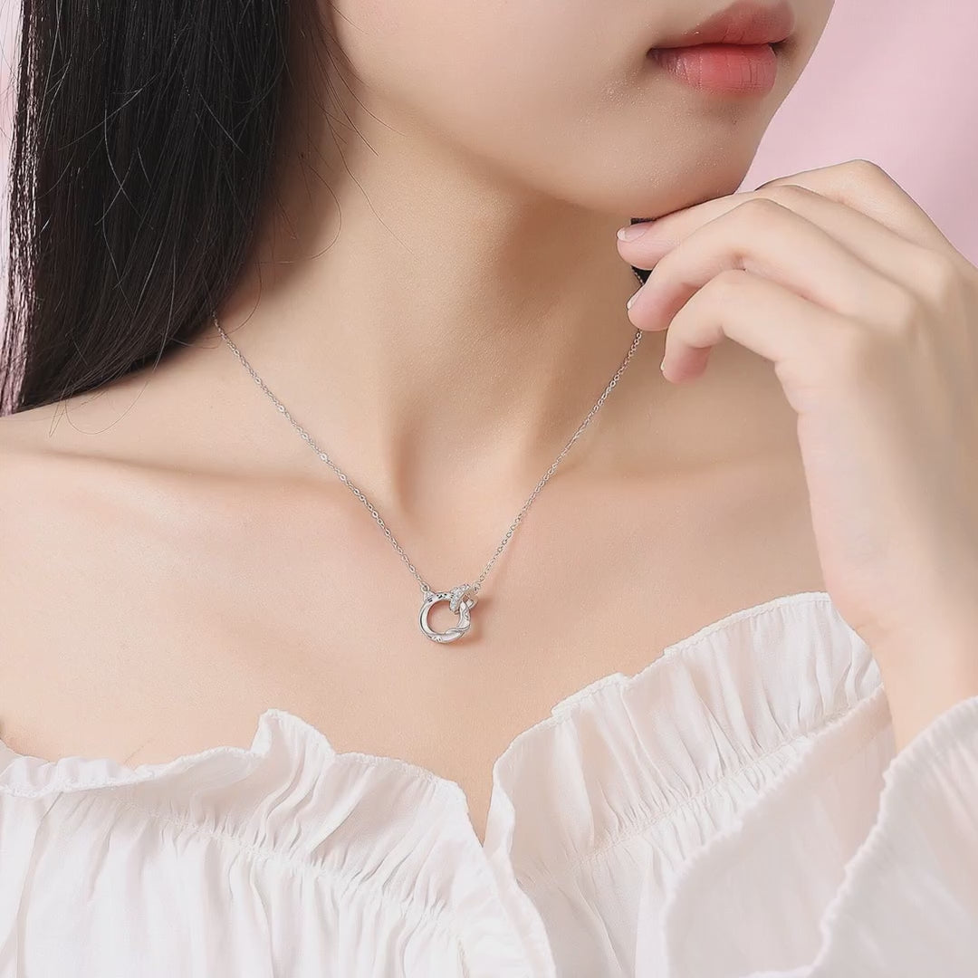 Lucky Cat Doppelring Kette aus 925er Silber für Damen