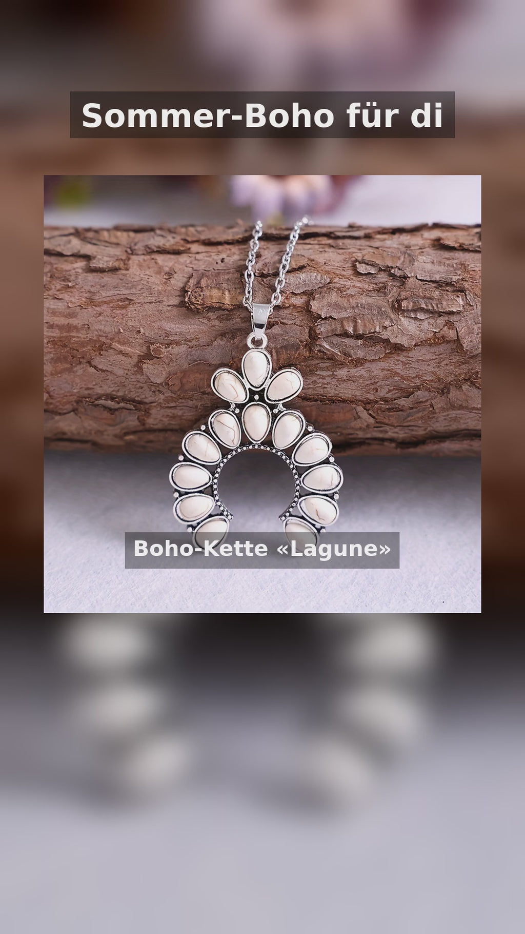 Boho-Halskette «Lagune» · Türkis-Crescent, Gold