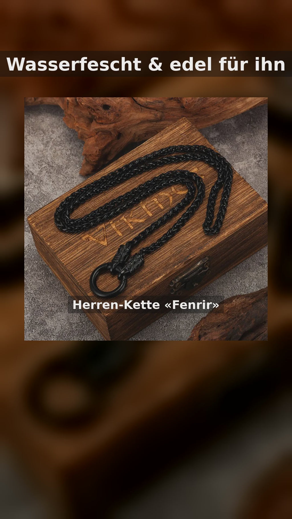 Herren-Halskette «Fenrir» · Edelstahl-Weizenkette (wasserfest)