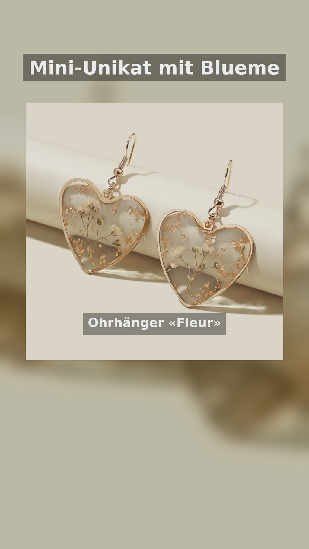 Ohrhänger «Fleur» · Herz mit Trockenblumen, Gold