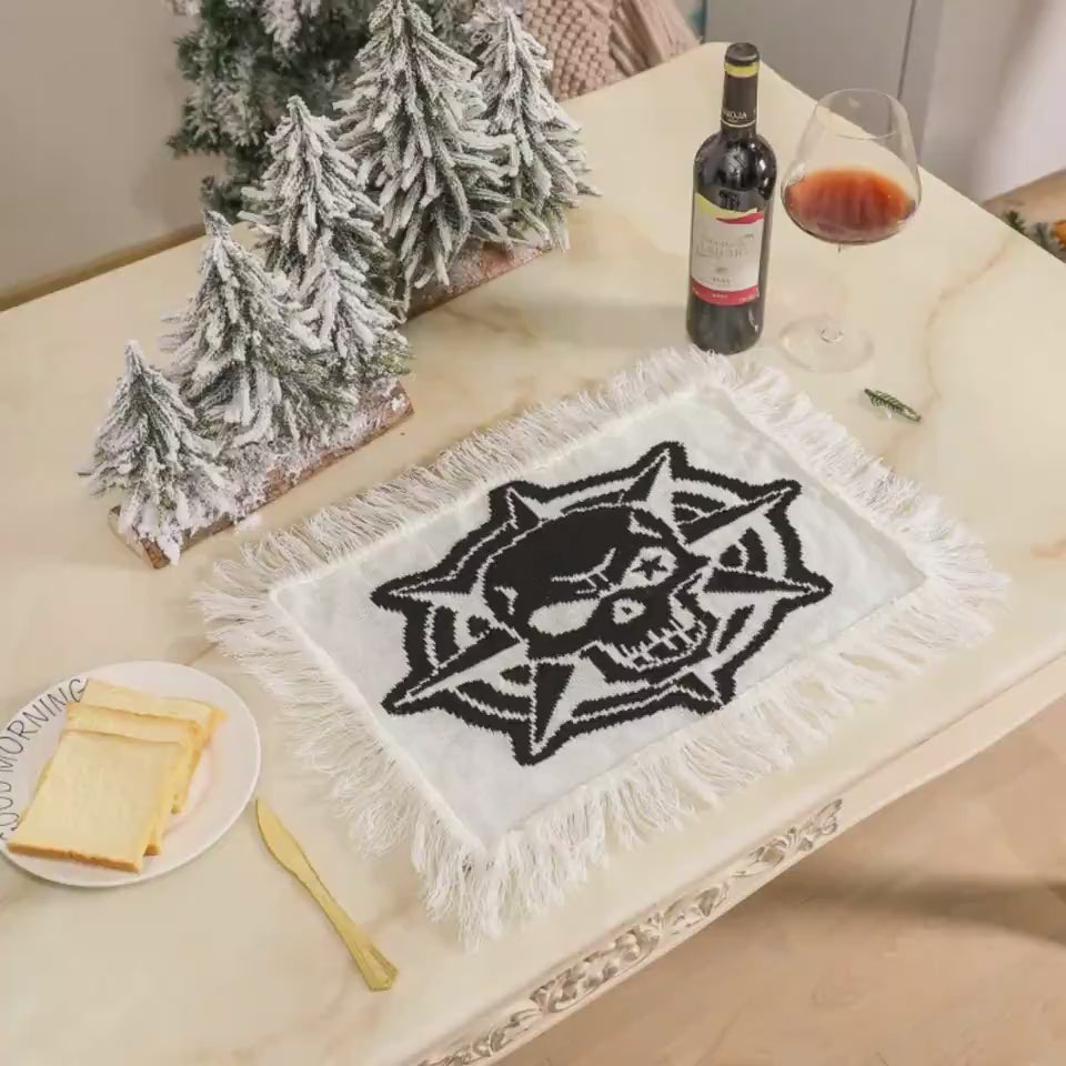 Schwarze Totenkopf-Placemat für Halloween