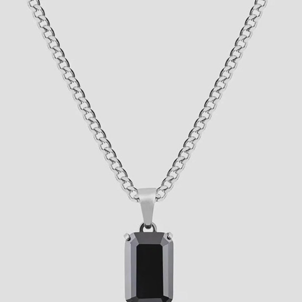 Geometrischer Titanium-Stahl-Halsketten-Anhänger mit schwarzem Zircon