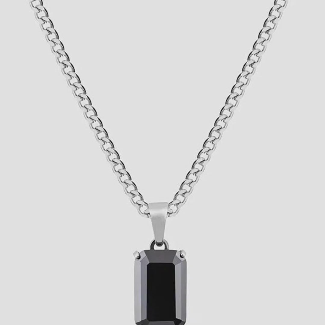 Geometrischer Titanium-Stahl-Halsketten-Anhänger mit schwarzem Zircon