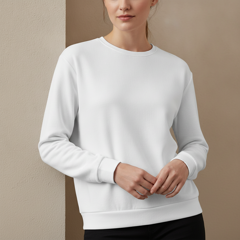 Recycelter Allover-Pullover – selbst gestalten, am Model getragen