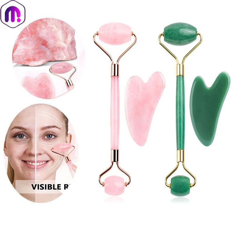Rosenquarz Gua Sha & Roller Set - Beauty Tool