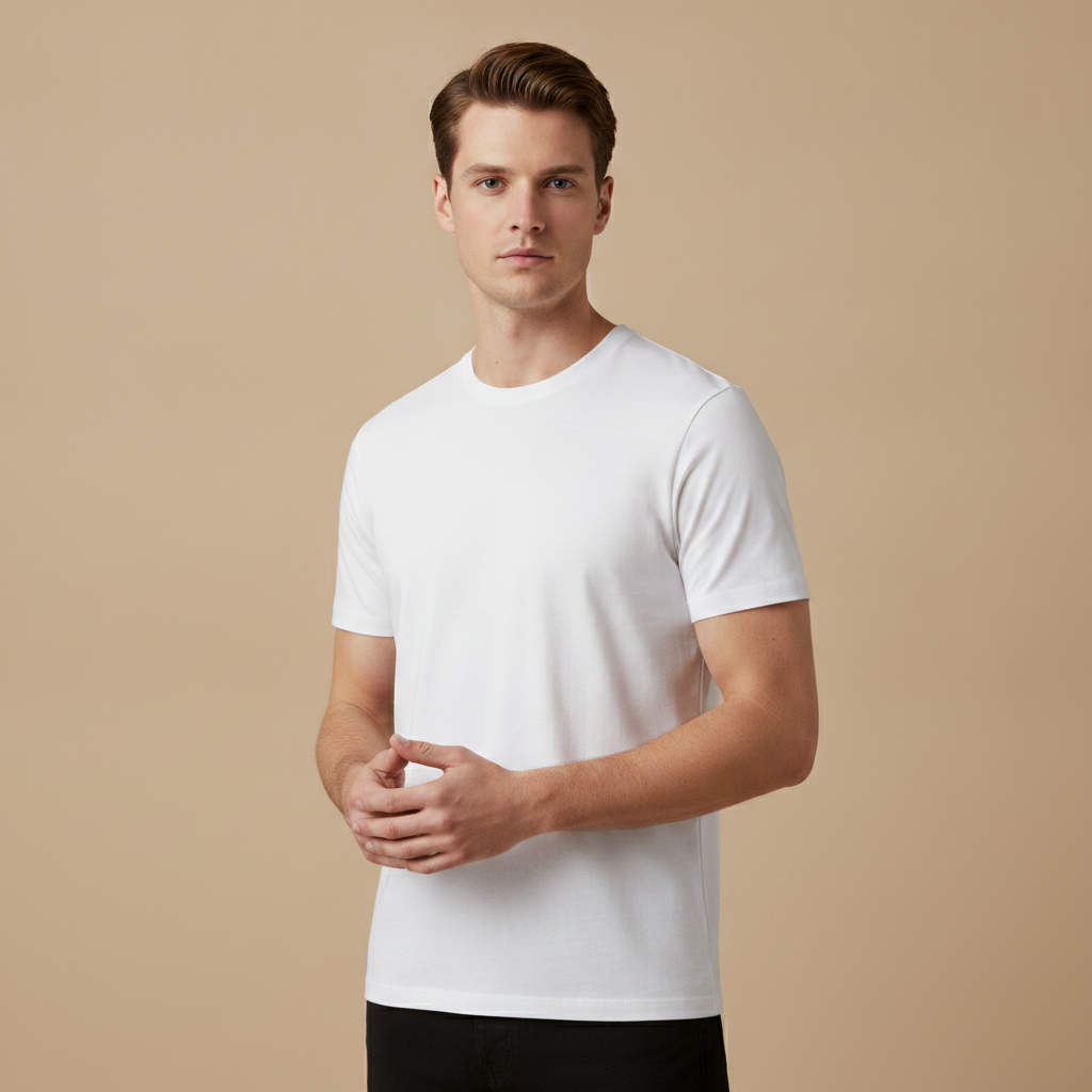 Unisex T-Shirt – selbst gestalten, am Model getragen