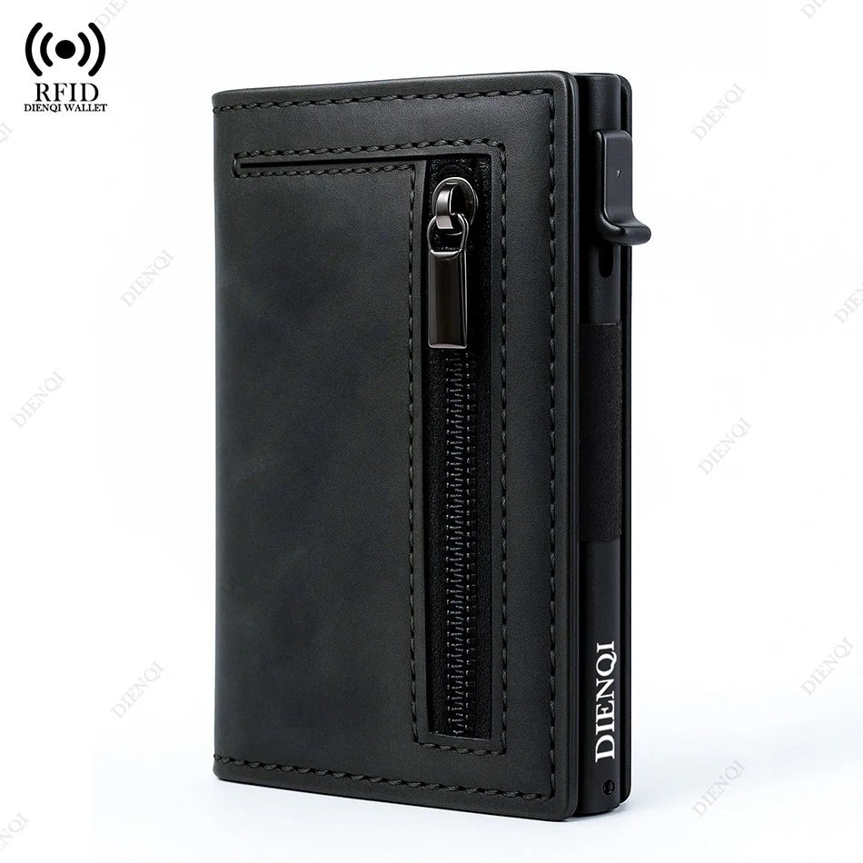 Slim Kartenetui RFID · Echtleder + Aluminium, bis 8 Karten – LuxeStyle Schweiz