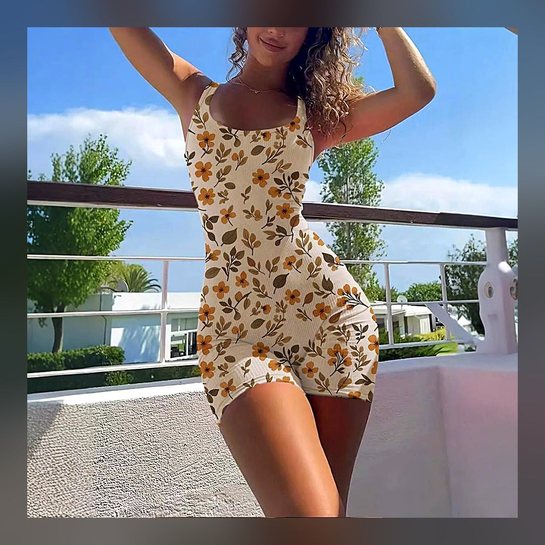LuxeStyle-Edit · Sommer-Playsuit «Marigold» · Blüten-Print, Träger