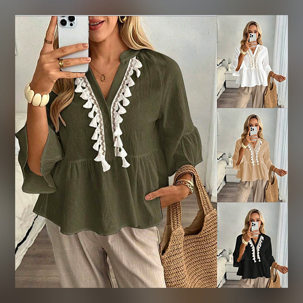 LuxeStyle-Edit · Sommer-Top «Sole» – V-Neck mit Knopfleiste