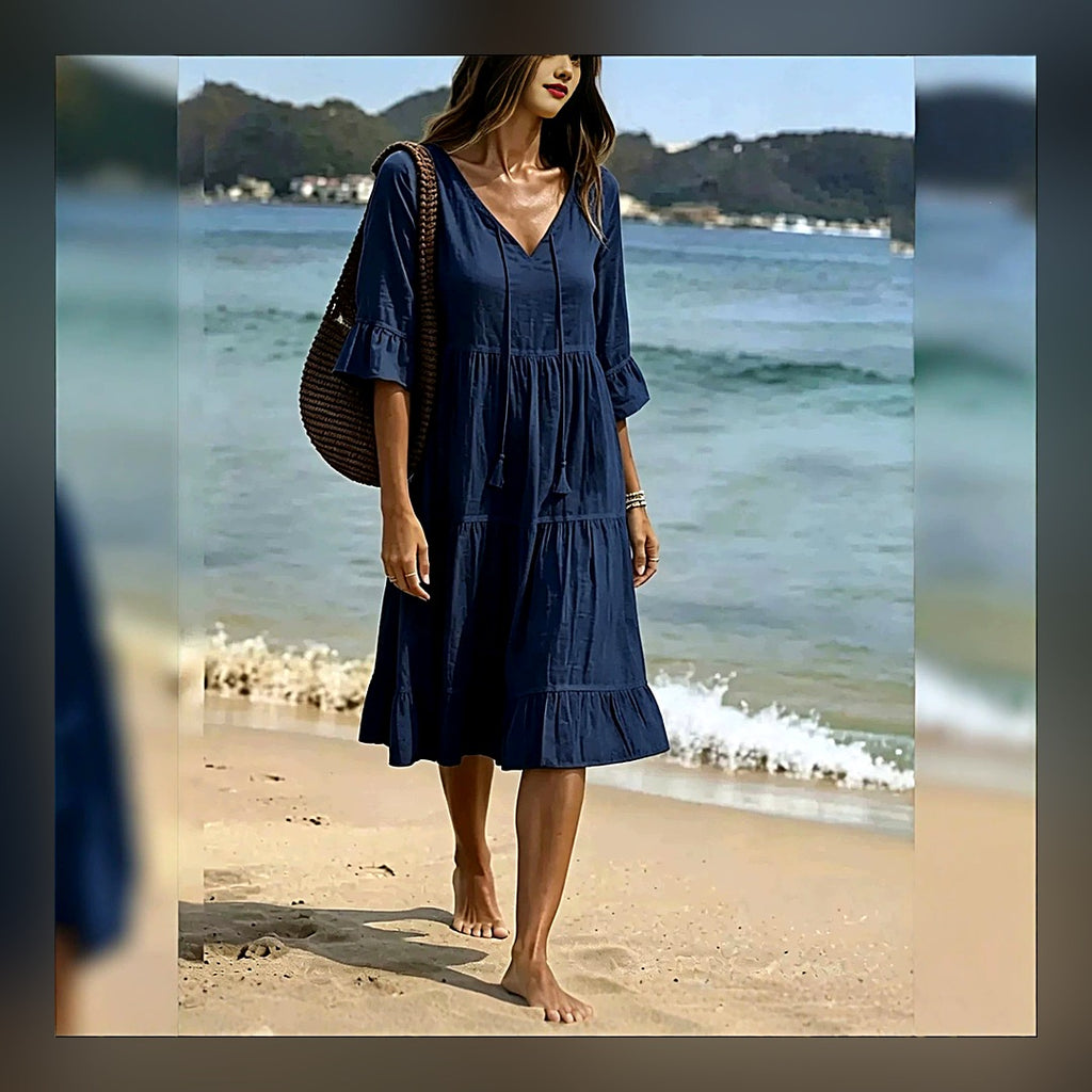 LuxeStyle-Edit · Strandkleid «Maré» · Boho-Midi mit Volants & Quasten